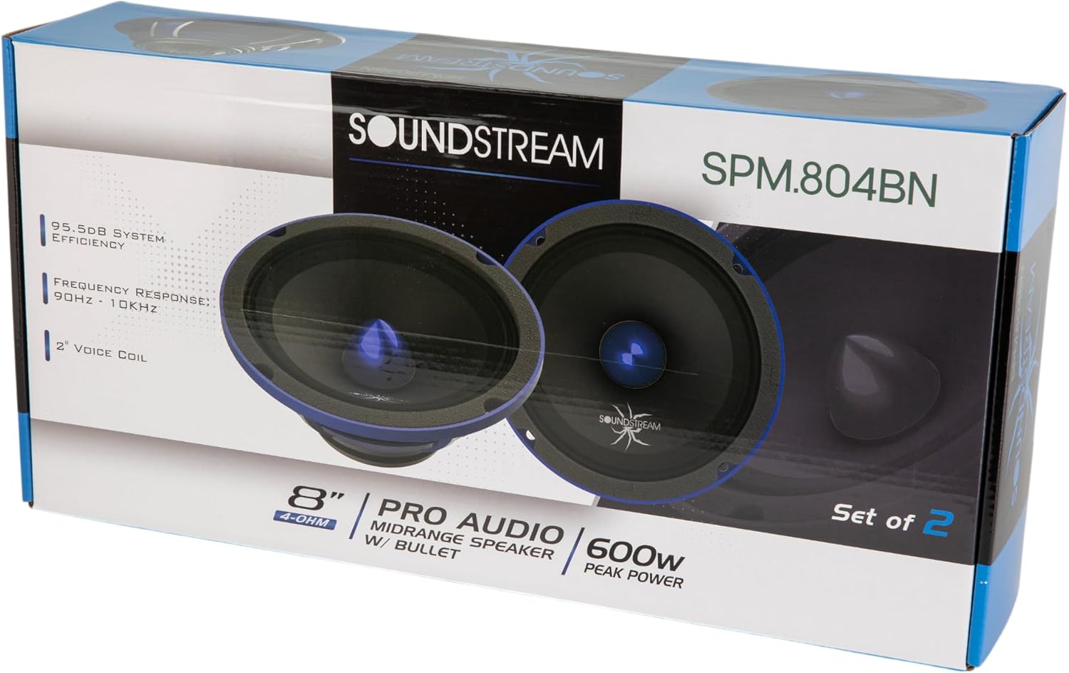 Soundstream SPM.804BN – Pro Audio 8 Inch Midrange Car Speaker | High Performance SPL Speakers for Loud Sound | 600W Max 8” Car Door Speakers with Neodymium Bullet Tweeter - Pair