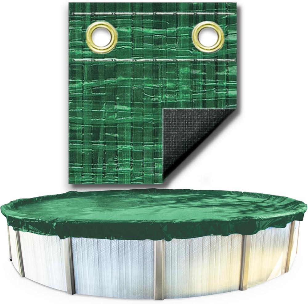 SWIMLINE HYDROTOOLS Ripstopper Heavy Duty Pool Cover For Above Ground Swimming Pools |28 FT Cover | Green / Black | Winch & Cable Included | UV Protected For 24 FT Round Pools | RIG24