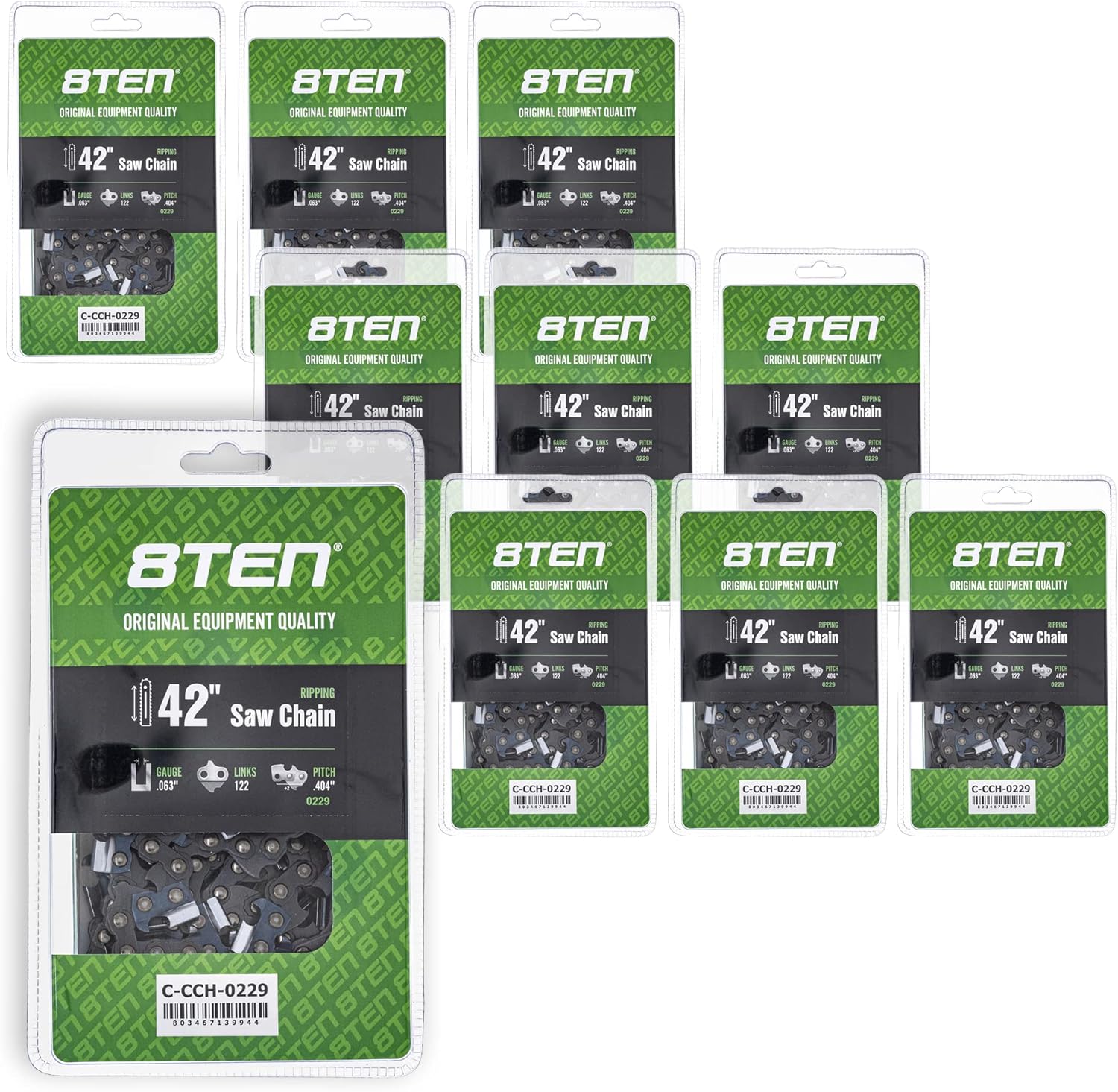 8TEN Ripping Chainsaw Chain 42 Inch .063 .404 122DL for Stihl 051 075 076 088 MS880 (10 Pack)