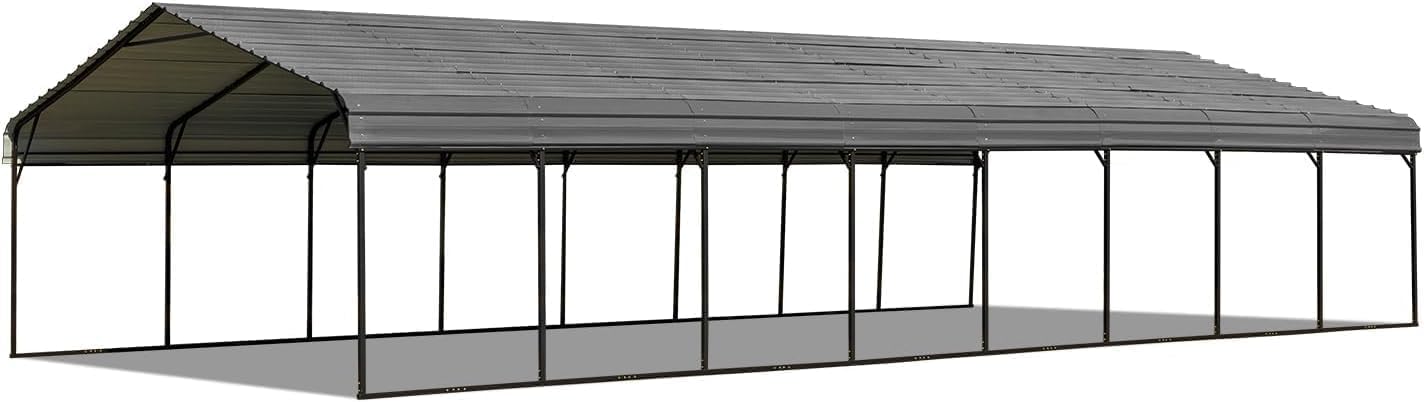 EROMMY Metal Carport 20'x40', Heavy Duty Car Shelter with All Steel Roof and Frame, Sturdy Car Shed in All Weathers, Easy Assembly Metal Car Canopy for 2 Cars, SUV, Tractors and Boat, Gray