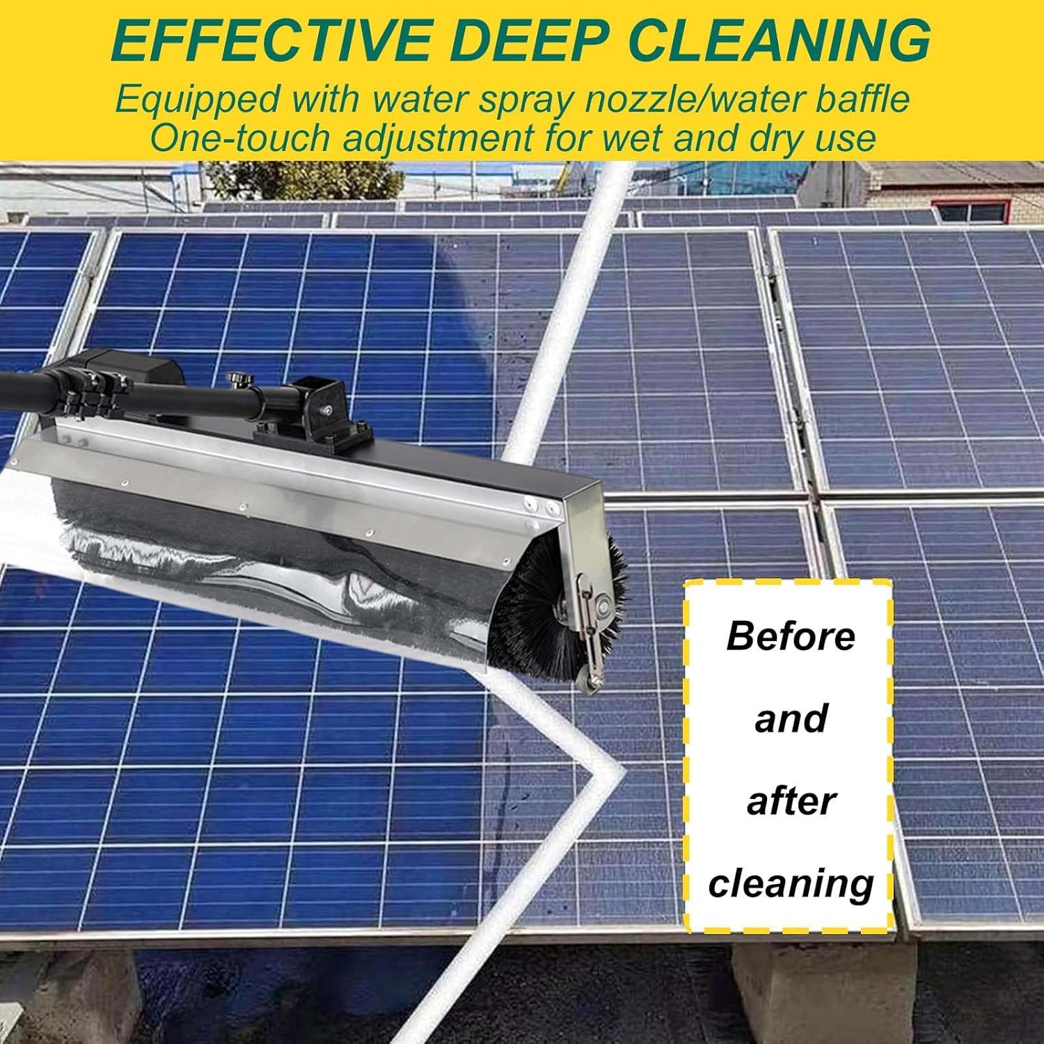 Handheld Solar Panel Cleaner,Electric Water Fed Rod Kit,Telescopic Buckle, 60Cm Drum Brush Head, for High-Altitude Cleaning,5.5m