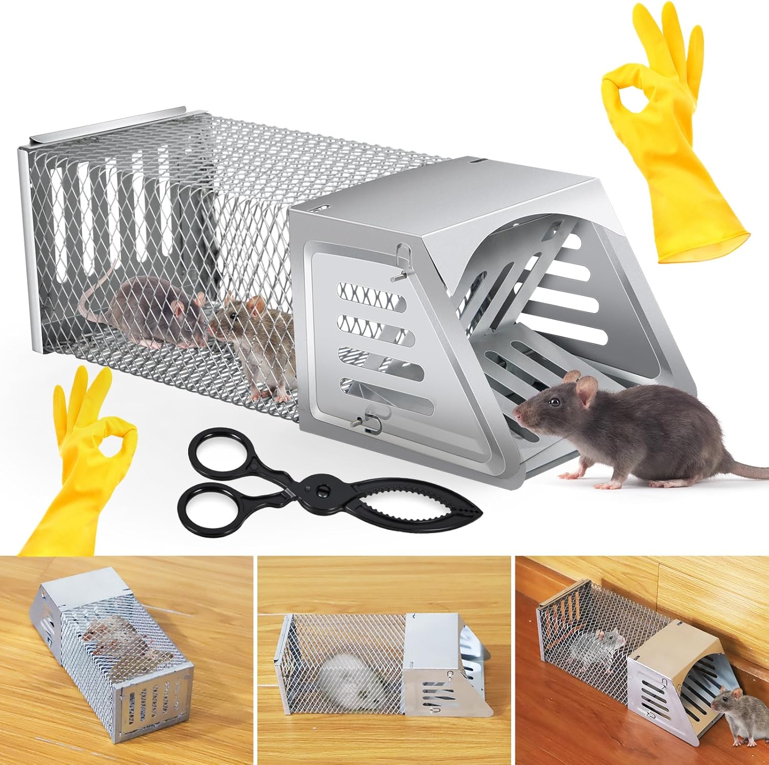 2026 Humane Rat Trap Outdoor Rodent Traps Humane Mouse Trapss Indoor Squirrel Trap,Sensitive Pedal Trigger,Metal Rat Live Animal Traps for Voles,Rodents,Mice,Moles,Chipmunk (Include Gloves&Clamps)