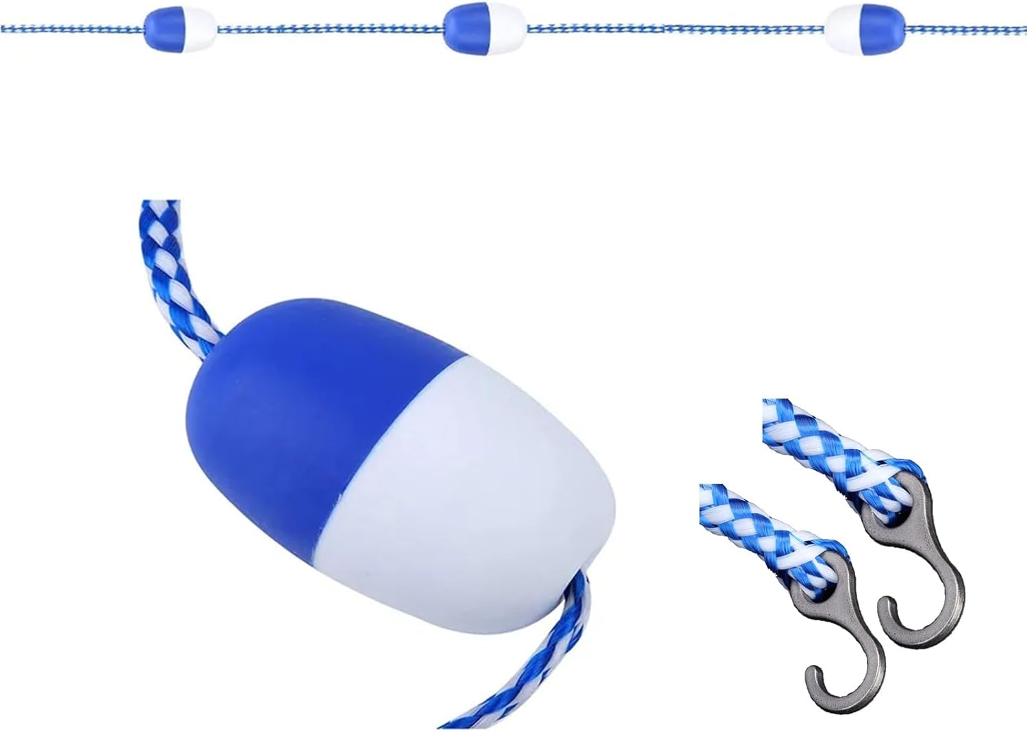 7cm Swimming Pool Safety Divider Rope and Float Line, with 2 Pre-Assembles Stainless Hooks, 10ft/16ft/20ft/26ft/30ft/40ft Long(62ft/19m)
