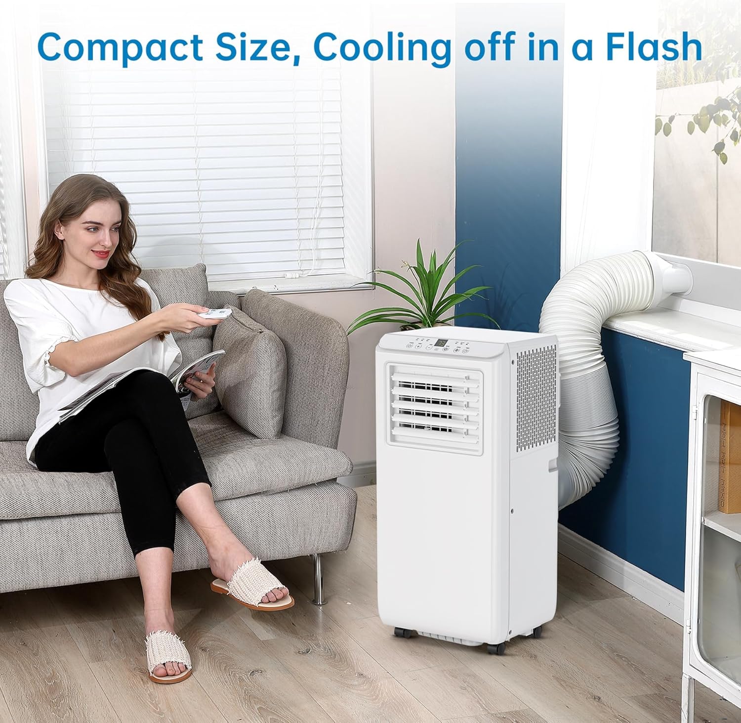 8000 BTUs (ASHRAE) / 5000 BTUs (SACC) Portable Air Conditioner – Quiet Indoor AC with Cooling, 2-Speed Fan, 39 Pints/Day Dehumidification, Timer, Remote Control, for Rooms Up to 350 Sq.Ft.