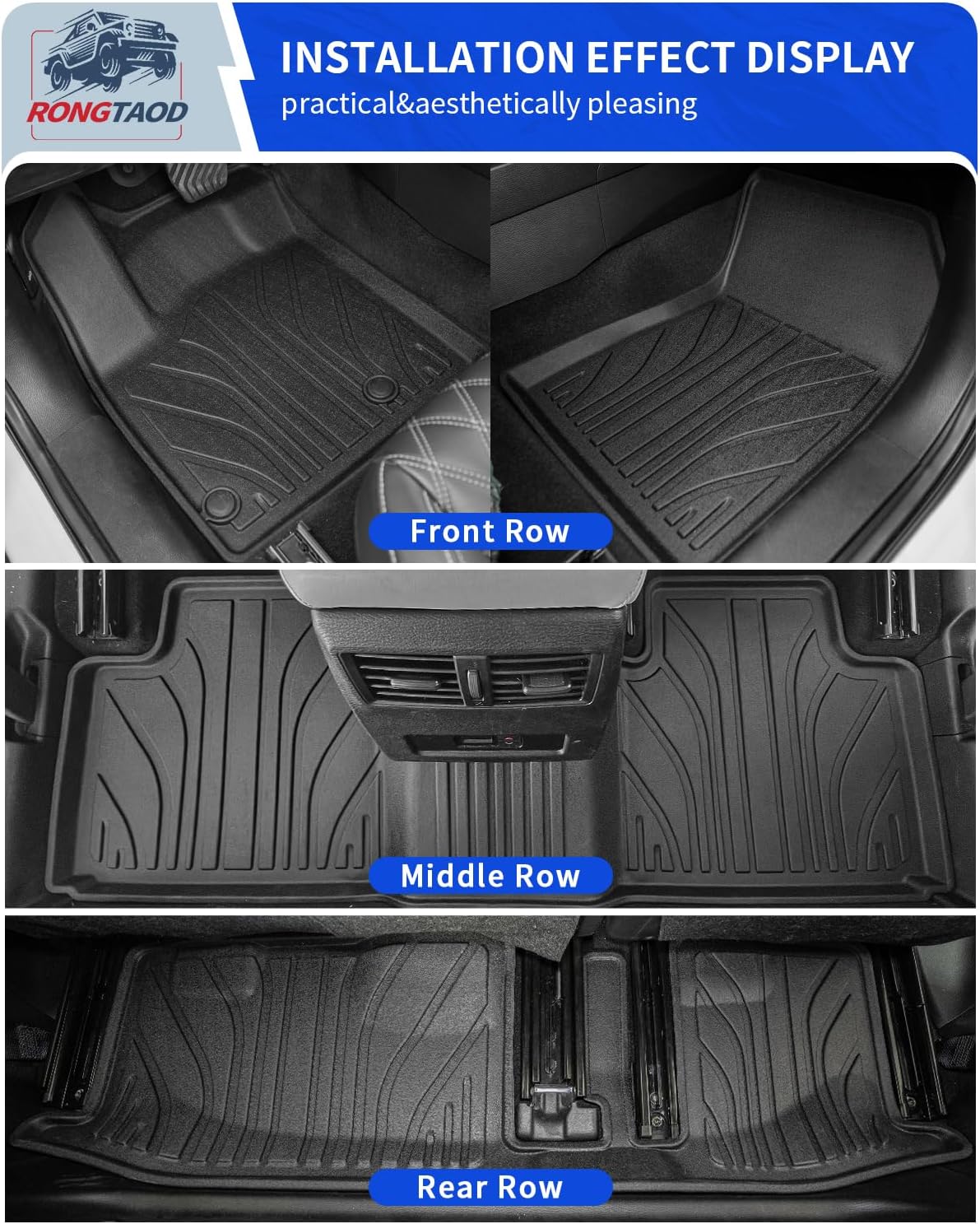 Rongtaod Floor Mats Compatible with 2022-2025 Mitsubishi Outlander 7 Seats Cargo Mat Trunk Mat Cargo Liner Back Seat Cover Protector 2024 Outlander Accessories (Trunk Mat+Backrest Mats+Floor Mats)