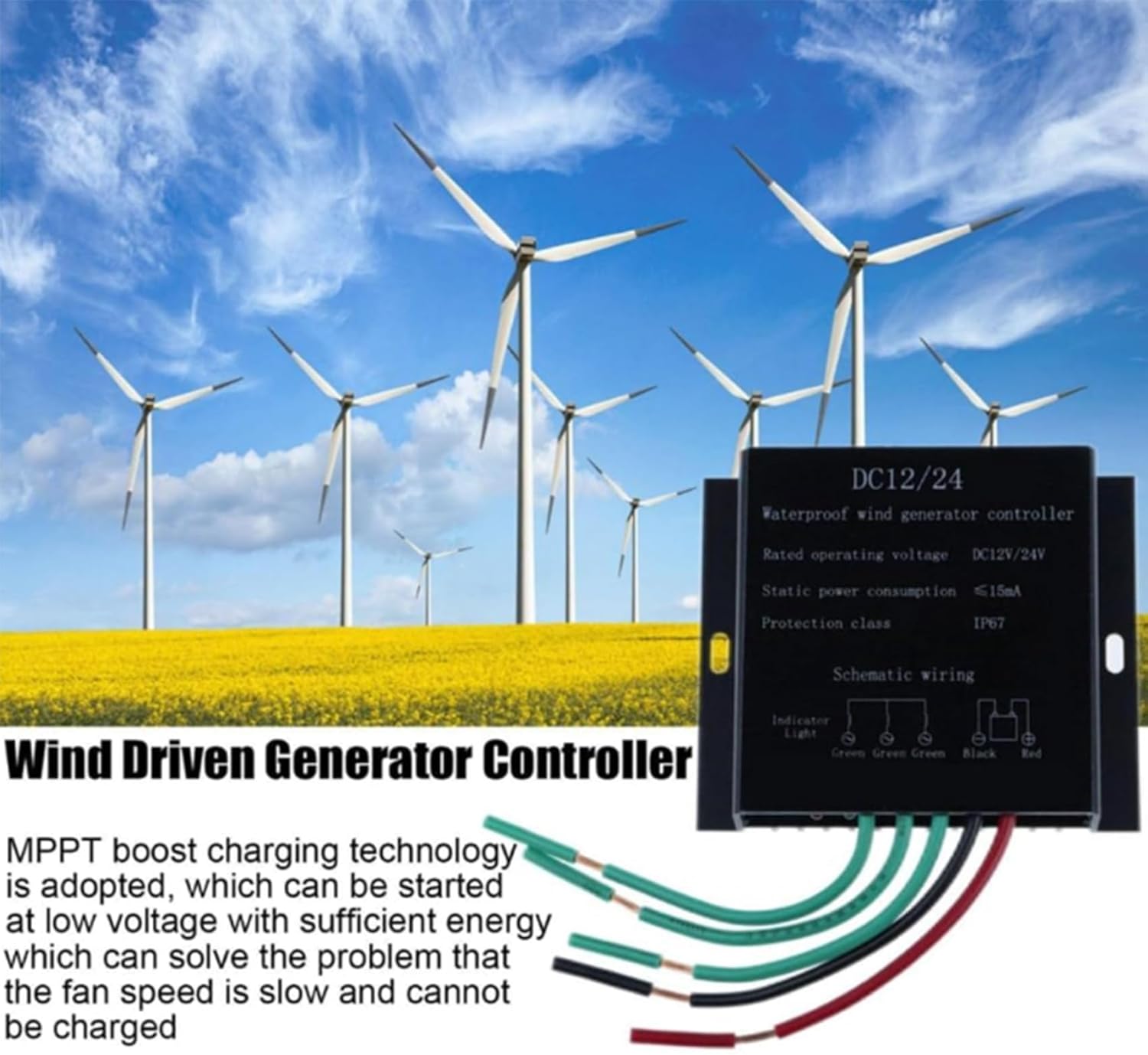 12V, 12V/24V/48V 9000W Wind Turbines Generator Controller Waterproof Battery Charge Overvoltage Protection Controller Regulator for Dc Ac Wind Turbine Generator