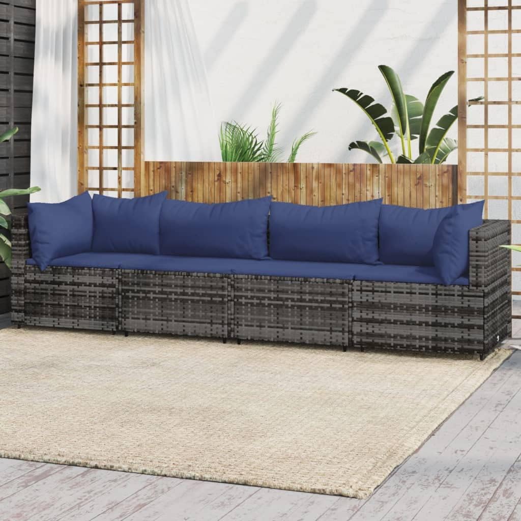 Patio Furniture, 4 Piece Patio Lounge Set with Cushions Gray Poly Rattan