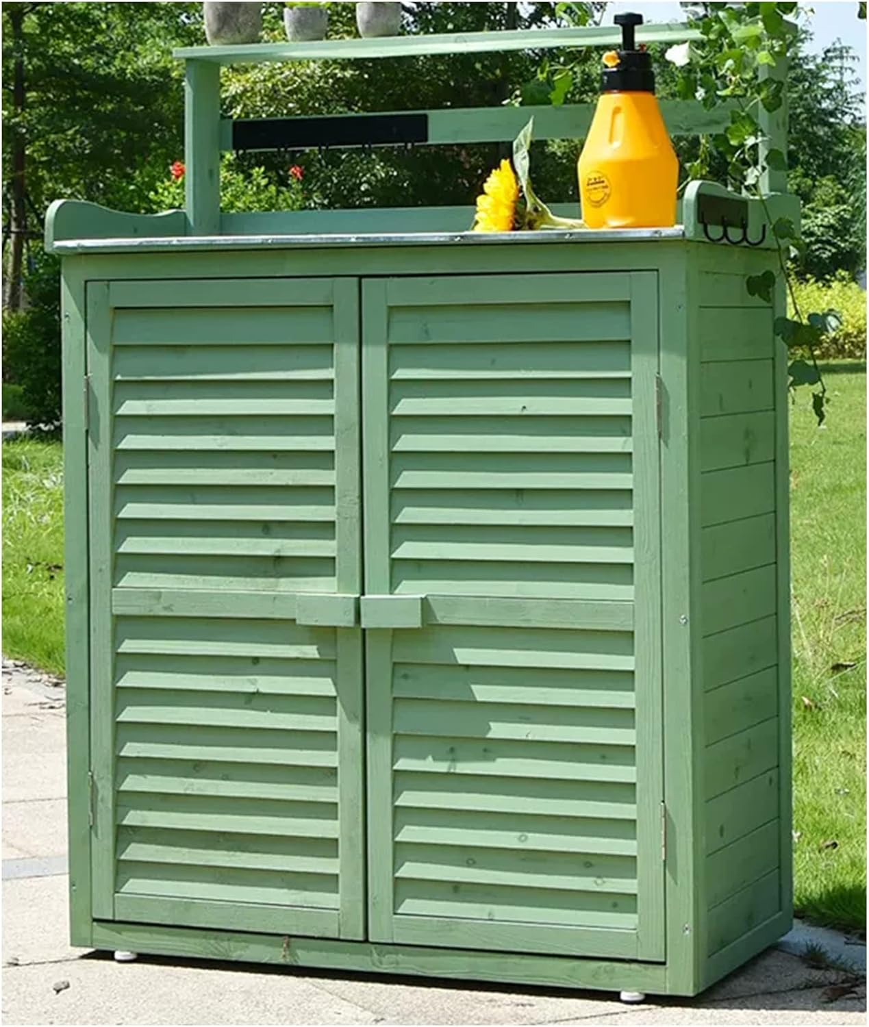 Weatherproof Outdoor Garden Storage Cabinet, Large Backyard Tool Storage Shed, with Height Adjustable Feet, Wooden Garden House, for Patio Furniture,B