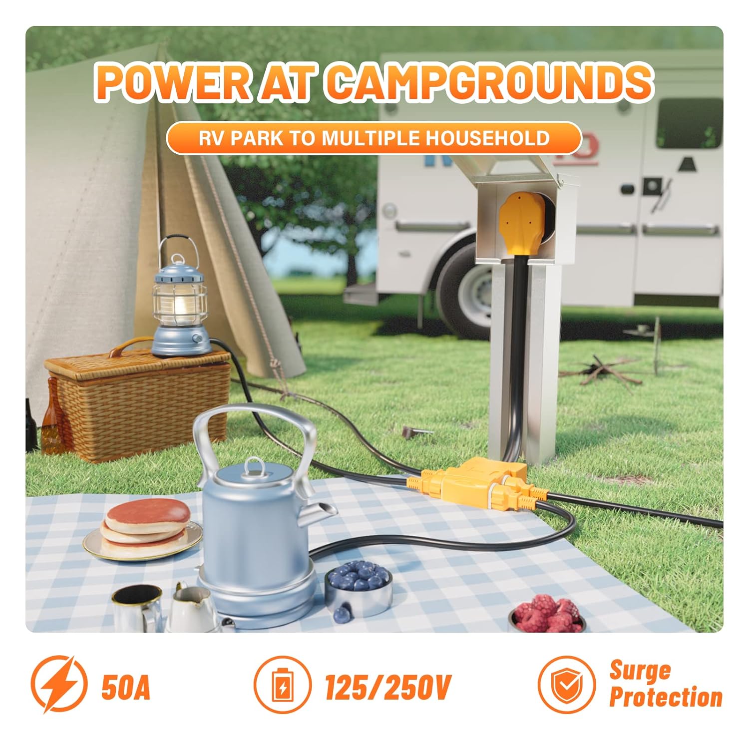 MECMO NEMA 14-30P & NEMA 14-50P to 4X 5-15/20R Adapter, 4 Prong 30 Amp Dryer and 4 Prong 50 Amp RV Male Plug to 20 Amp 110V RV Generator Distribution Adapter w/ 20amp Circuit Breakers