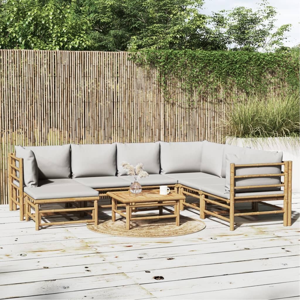 8 Piece Patio Lounge Set with Light Gray Cushions Bamboo,Bamboo Patio Lounge Set: Comfort and Style for Your Outdoor, Patio Furniture Sets, Outdoor Furniture Sets