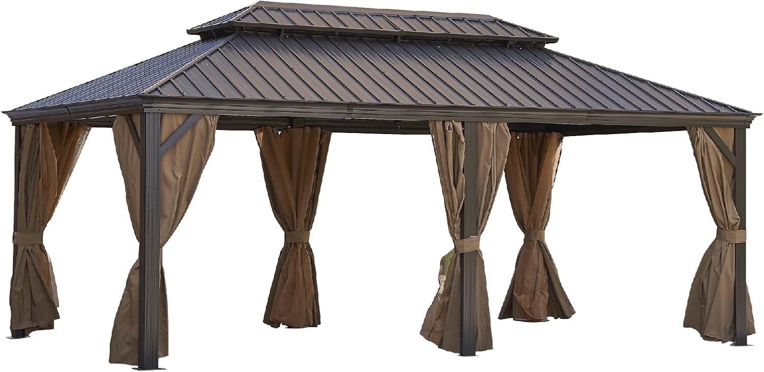 Wycian Gazebo Yardistry Outdoor Patio Gazebo Steel Bronze 12X20Ft with Steel Canopy Outdoor Permanent Hardtop Gazebo Canopy Only Gazebo 1PC Simple Assembly