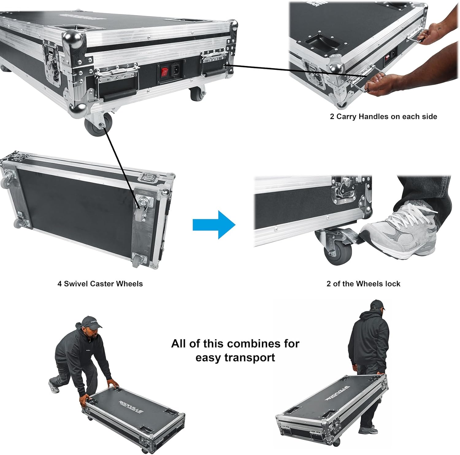 Rockville Pixel Hybrid Pack Bundle: 6 Battery Bar Wash/Strobe Light Strips w/Charging Case, ROCKFORCE W4 384-Channel Wireless DMX Lighting Controller w/MIDI, 2-Items