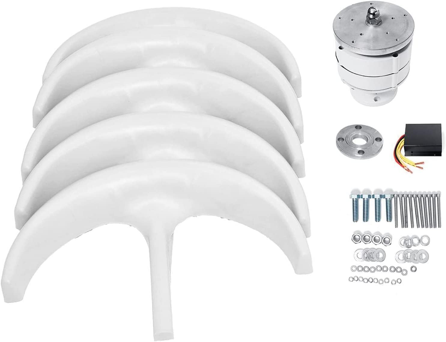 Vertical Axis No Noise Wind Turbines Generator, 6000W 5 Blades Windmill Energy Charge Turbines Generator Kit for Home Camping(White)