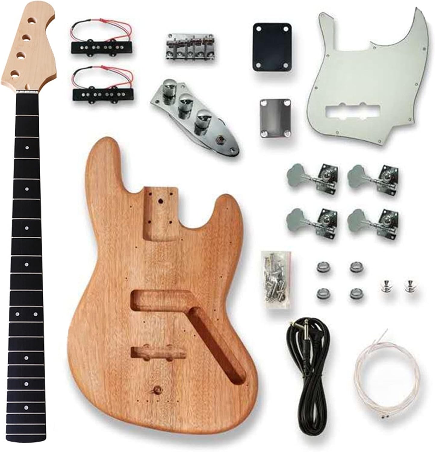 Guitar Kit Guitar Neck 21 Frets Electric Bass Guitar Body with All Accessories Bass Unfinished Project DIY Guitar Parts Unfinished Guitar Body
