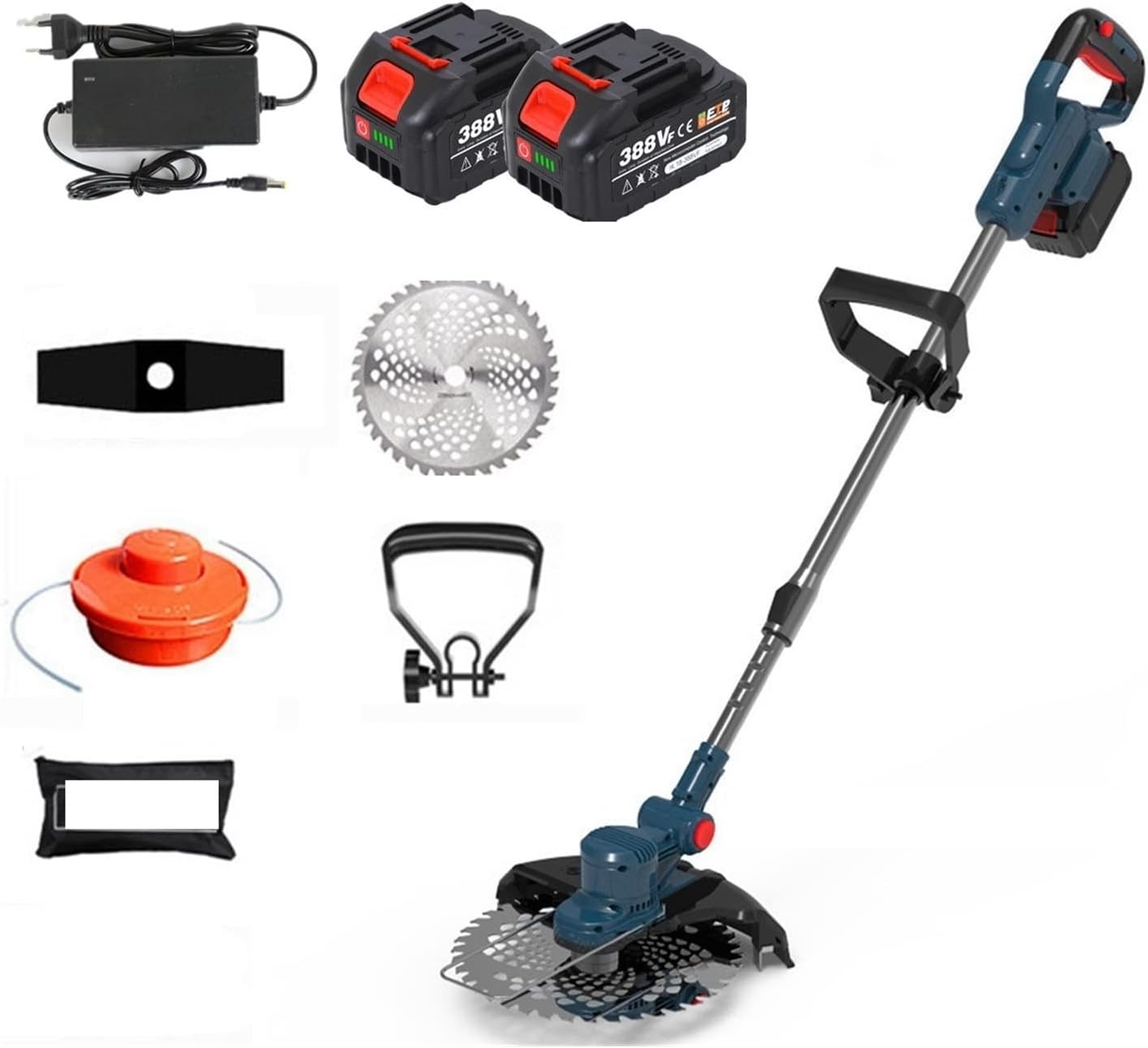 Electric Lawn Mower, Cordless Lawn Mower Brushless Motor Electric Grass Trimmer Adjustable Length Angle Telescopic Pruning Garden Tools Wire Wheel (Color : 1 Battery Set, Size : W) (2 Battery Set