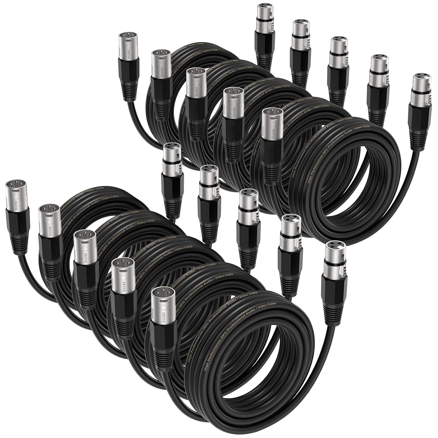 EBXYA XLR Cable 25ft 10 Packs - Balanced Microphone Cable with 3-Pin XLR Male to Female Mic Speaker Cable, Black