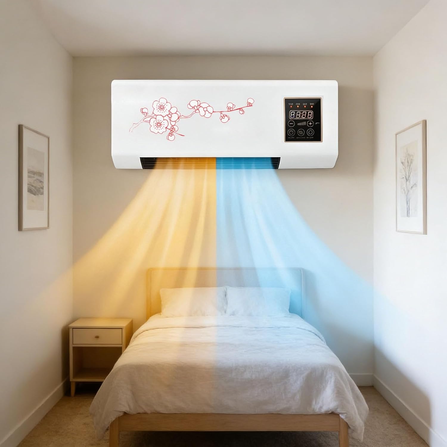 Portable Ductless Air Conditioner 2-in-1 Mini Wall Air Conditioner Fan with Cooling & Heating AC with An Anti Overheating System, Kitchen Wall Fan for Room, Bedroom, Office(Red)