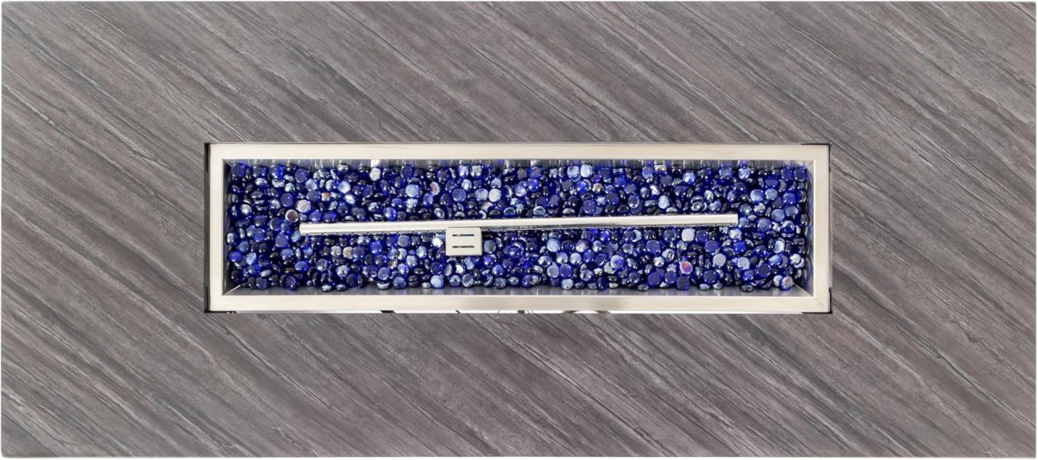 54 Inches Black Stone Fire Pit Table for Living Room – Outdoor & Indoor Heater with Elegant Design, Cozy Gatherings