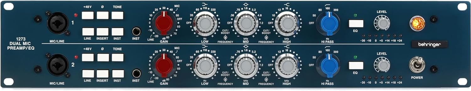 Behringer 1273 Legendary 2-Channel Microphone Preamplifier with 3-Band Equalizers and Custom-Built Midas Transformers