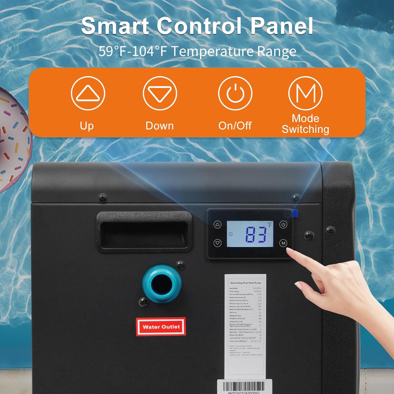 DOEL Mini Swimming Pool Heat Pump, 17100 BTU Electric Pool Heater for Above Ground Pools Heating or Cooling, Titanium Heat Exchanger, 115V 60Hz