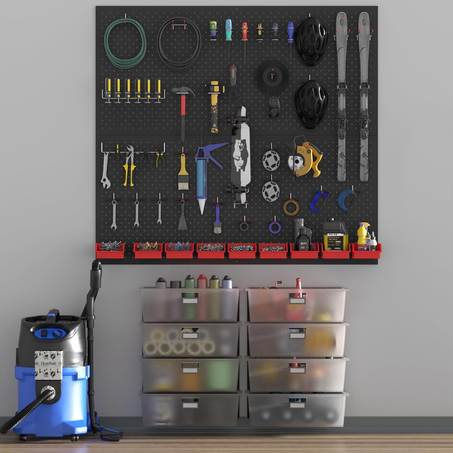 Peg Board kit with Accessories, Heavy Duty Steel Pegboard Kit with 180 PCS Varied Pegboard Accessories, Ideal for Tool Storage and Garage Organization, 16-Inch X 36-Inch, 2 Pack (Red Box)