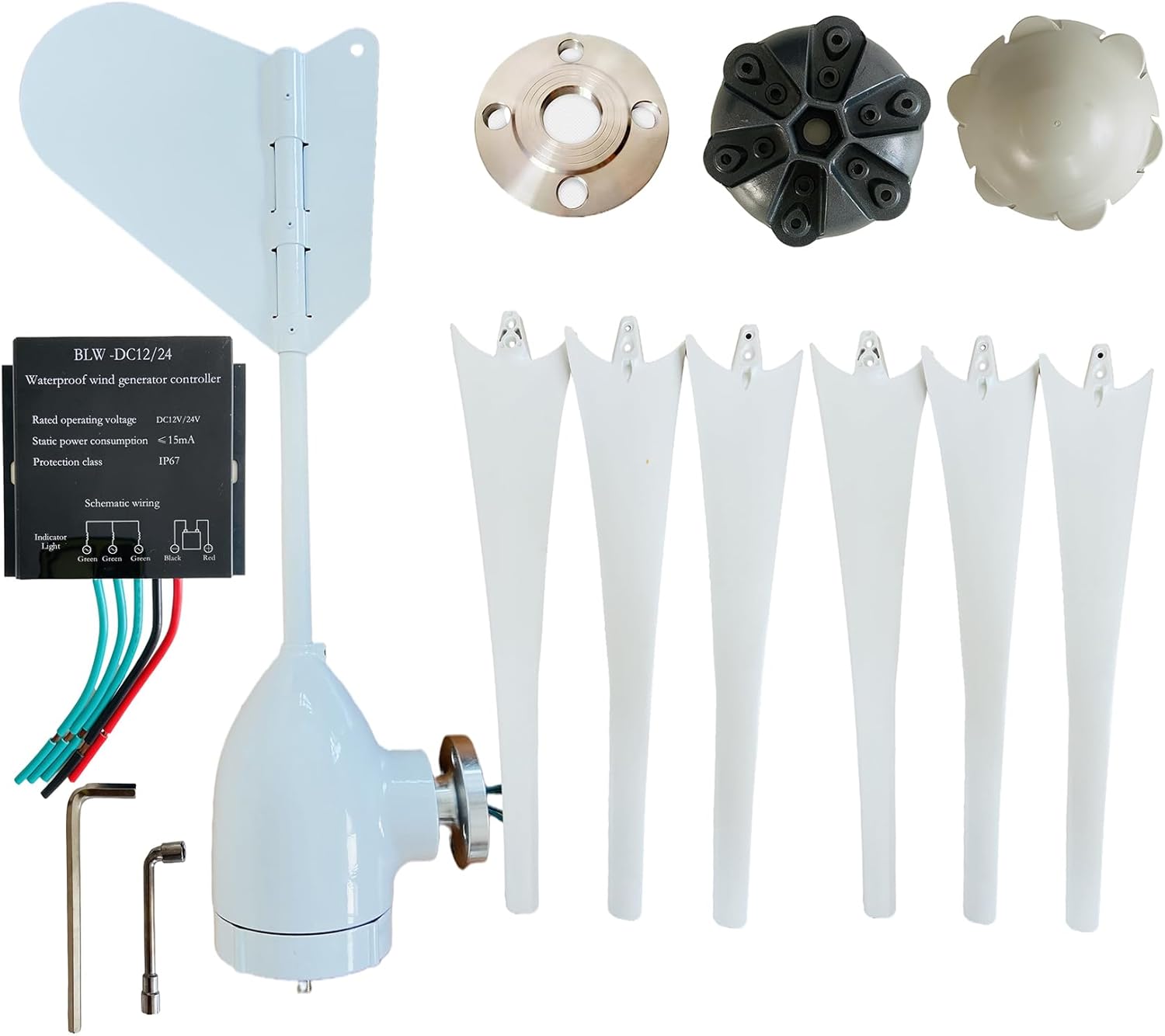 2500W Vertical Wind Generator Wind Turbine 12V Input - 220 V Output with Controller Turbine Vertical Gearless Permanent Magnet AC Alternator (6 Blade,12V 24V 48V)