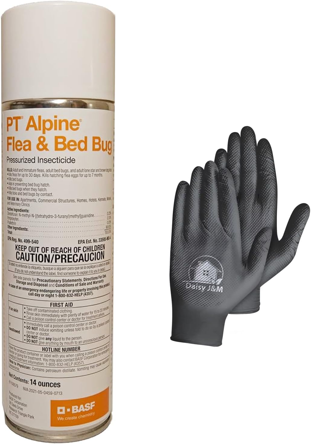 PT Alpine Flea & Bed Bug 14oz Aerosol (Case of 12 Bottles) + 12 Pairs of Disposable Gloves