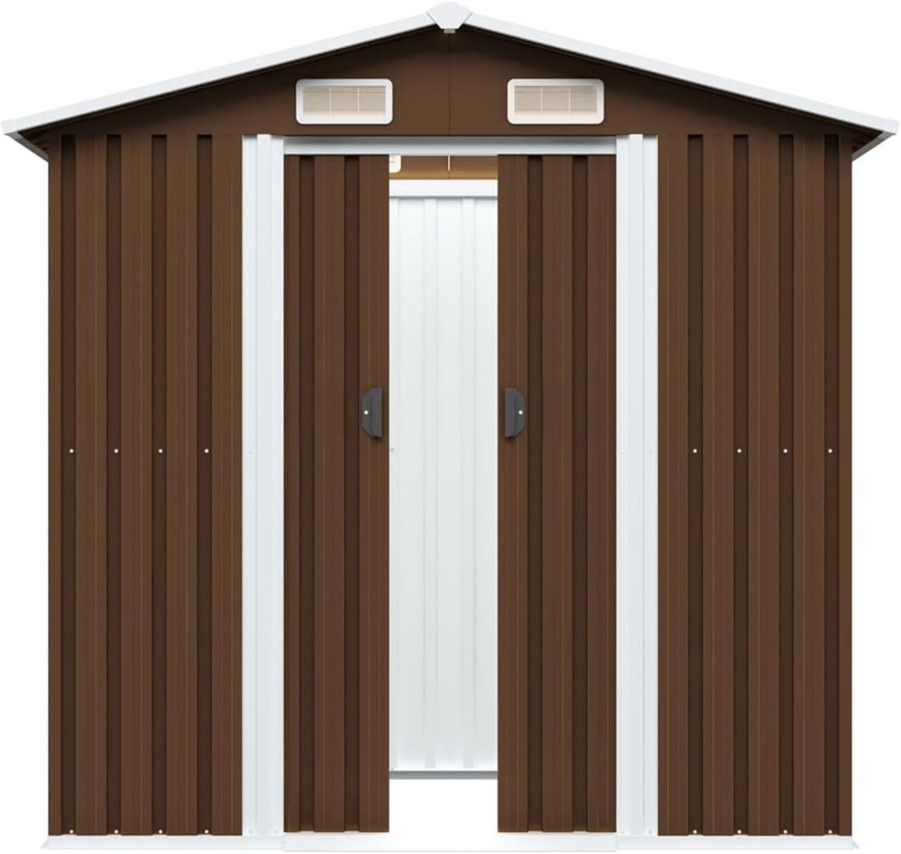 Garden Sheds Brown Garden Storage Shed 204x132x186cm Steel Bicycle Shed, Garden Tool Room, Greenhouse Outdoor Storage Room Outdoor Storage Sheds
