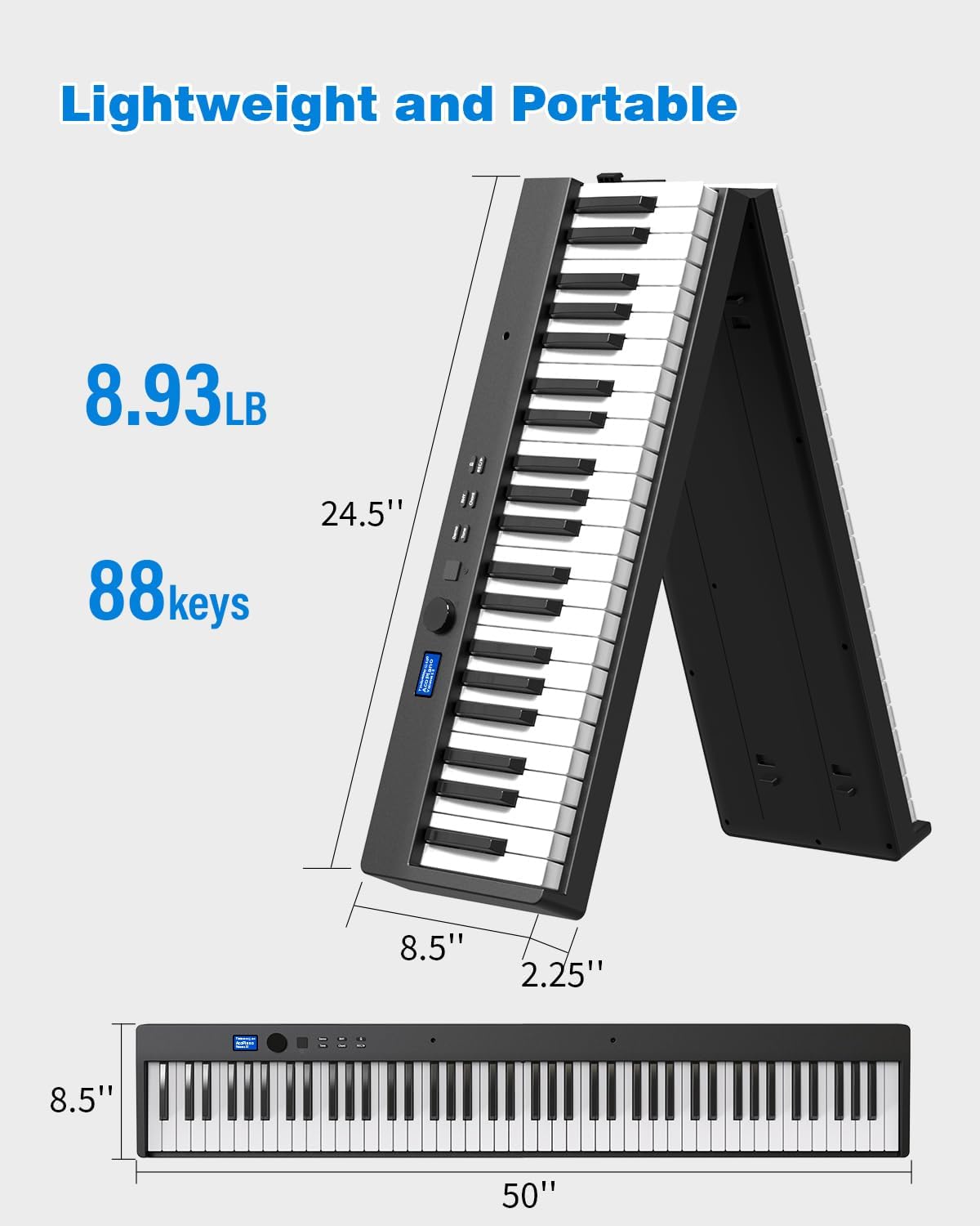 Folding Piano Keyboard 88 Key, Portable Piano Keyboard with Standard Semi Weighted Key, Foldable Piano Support Bluetooth/MIDI with Pedal, Speakers, Ideal for Beginner and Adult