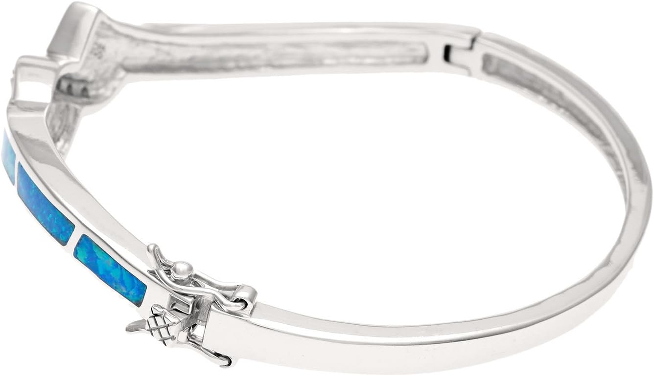 Sterling Silver Created Blue Opal & CZ Bangle