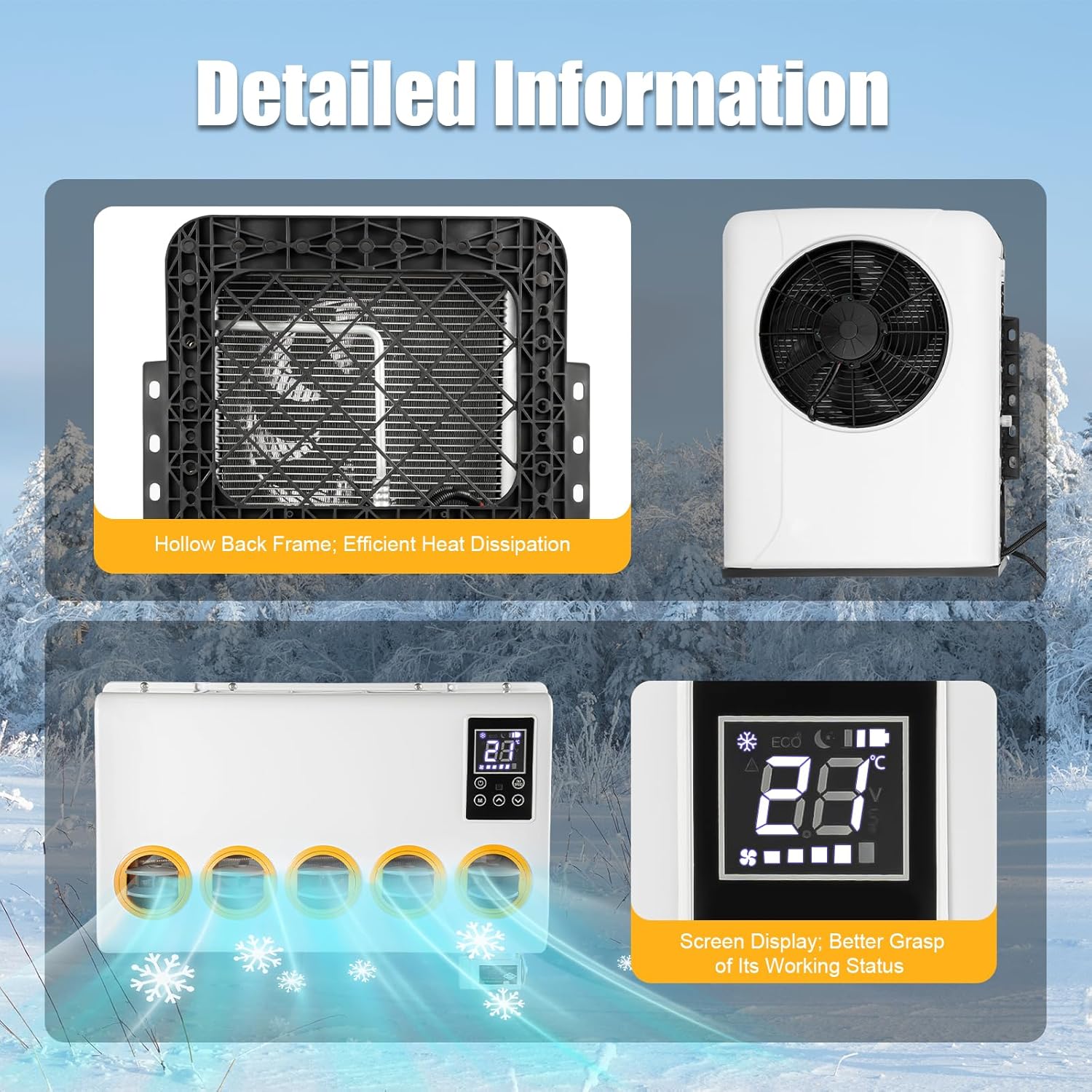 12V RV Air Conditioner, Universal A/C System Unit Direct Replacement w/High 6800BTU & Remote Control Fits for Semi Truck Bus RV Car 800W