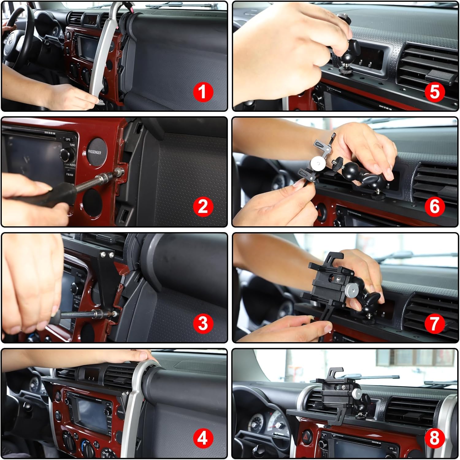 Car Instrument Panel Track Mobile Phone Holder Fit for Toyot@a FJ Cruiser 2007-2021 Car Phone Holder Mount Dash Panel Track Cell Phone Holder Central Air Vent Multifunctional Phone Holder Accessories