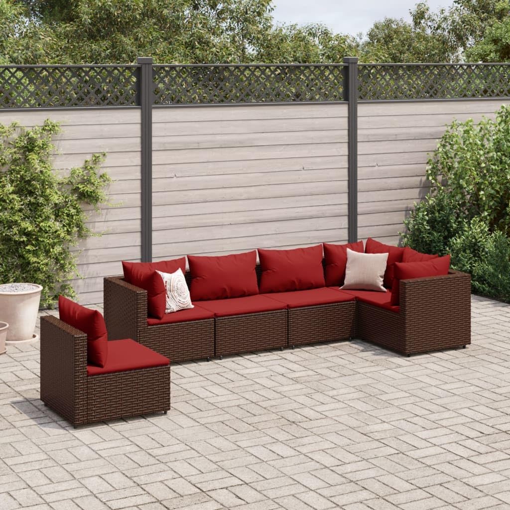 6 Piece Patio Lounge Set with Cushions Brown Poly Rattan,Comfortable Outdoor Lounge Set: Durable Synthetic Rattan for Patio, Garden, Porch Patio Furniture, Outdoor Furniture Sets