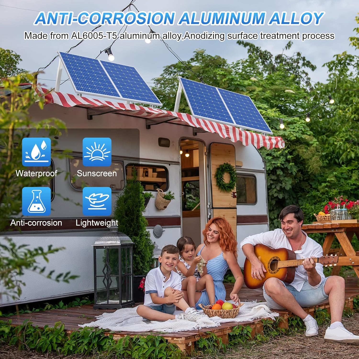 4 Pcs Adjustable Aluminum Alloy Solar Panel Tilt Mount Brackets for 50–400 W Panels on RV, Boat, Roof, Flat Surface & Wall (14–27″ Arms, 15°–30° Tilt)