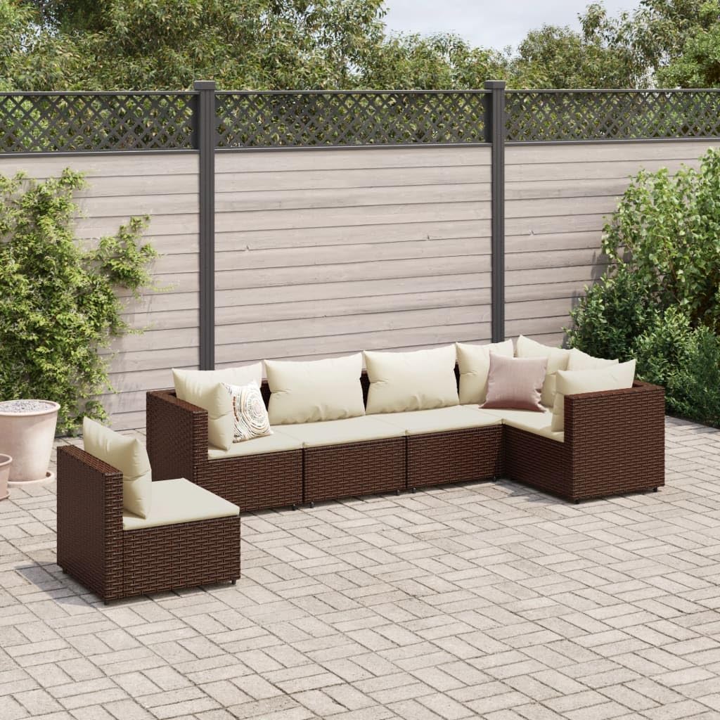 6 Piece Patio Lounge Set with Cushions Brown Poly Rattan,Exceptional Outdoor Lounge Set: Modular, Durable and Comfortable Patio Furniture, Outdoor Furniture Sets