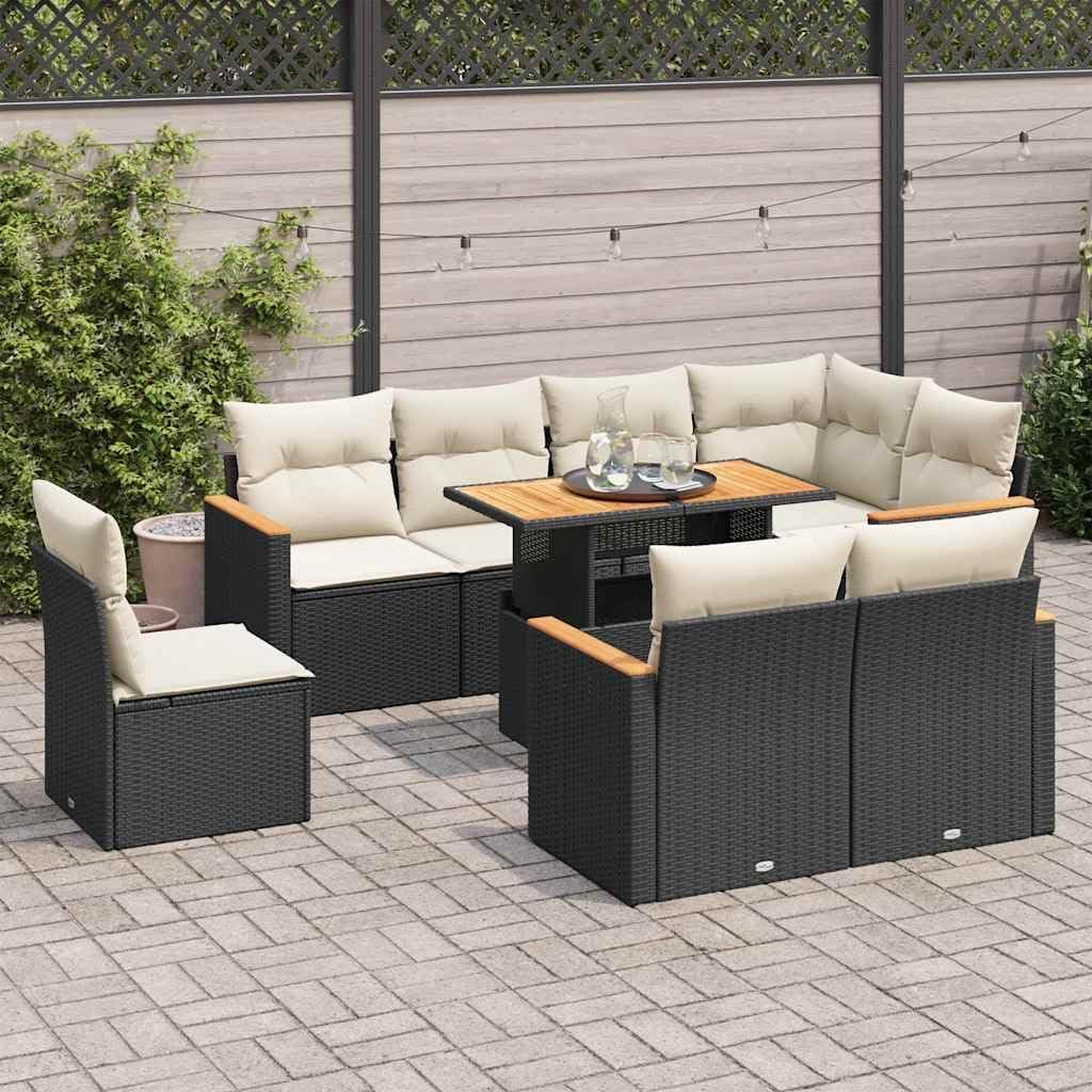 9-Piece Garden Sofa Set Black PE Rattan with Adjustable Feet, Modular Outdoor Furniture Set with Built-in Storage and Weather-Resilient Design for Patio
