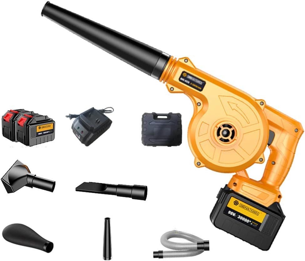 Convenient Cordless Leaf Blower,2 in 1 Electric Handheld Sweeper/Vacuum,Variable Speed,Lightweight,with Battery and Charger,for Blowing Leaves/Snow,Cleaning Dust (2xbattery 30000mAh)