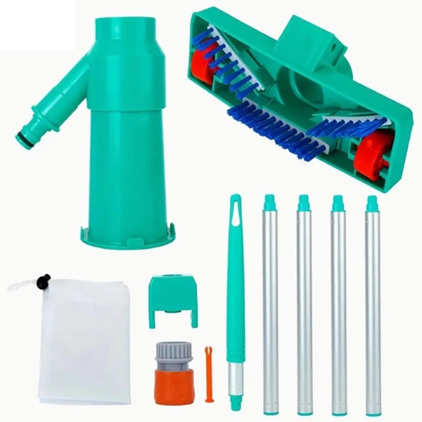 Pool Vacuum Head with Brush Bag Cleaning Kit Clean Bottoms for Pool Filter Swimming Pool Vacuum Cleaner Cleaning Skimmer Pools(US Plug Green)