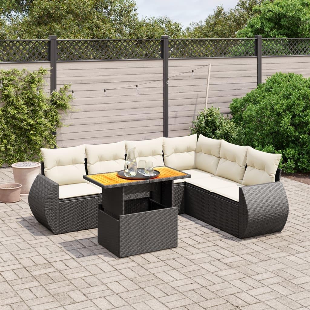 7-Piece Garden Sofa Set, Modular Outdoor Patio Furniture with UV-Resistant Poly Rattan, Black Rectangular Modern Design for Deck, Balcony, Backyard