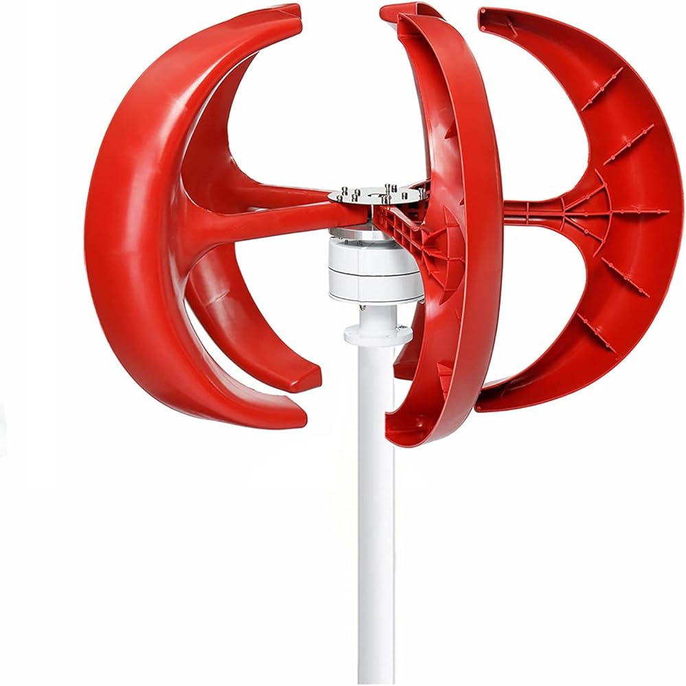 Vertical 3000W Lanterns Wind Turbine Generator Kit,Low Noise High-Efficiency Wind Turbines 12V 24V 48V with MPPT Charger for Wind Power Systems(Red)