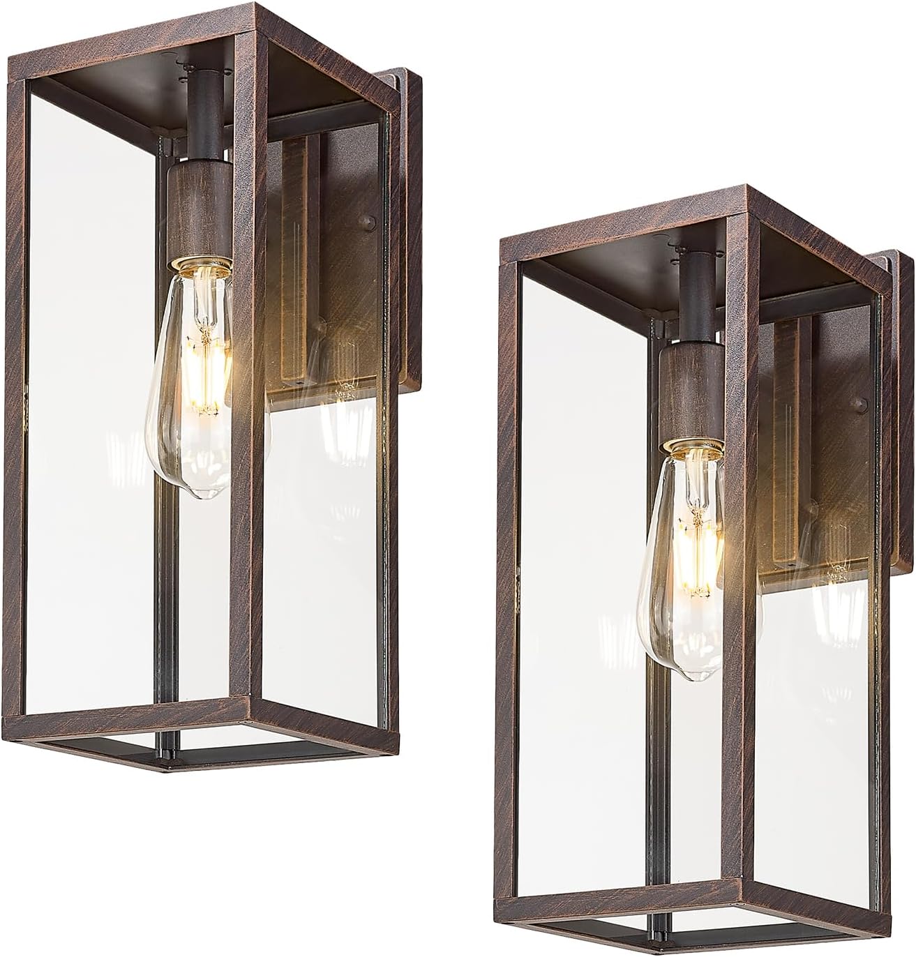 Bestshared Outdoor Wall Sconce Lights,Exterior Wall Lighting Fixtures with Clear Glass, Anti-Rust Vintage Outside Lantern Lamp for House Front Porch Doorway Patio(Rusted,15 Inch Height-2PACK)