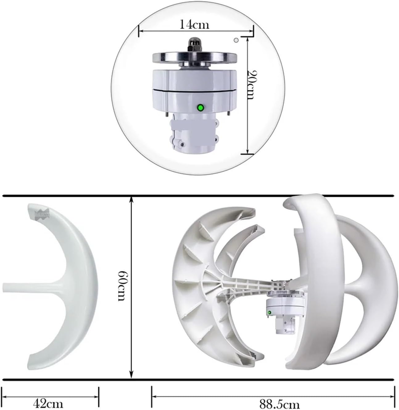 Wind Turbines, 400W 5 Blades 12V 24V Low Wind Speed Start Vertical Wind Turbines nerator Silence Windmill LED Char Indicator(400W White,24V)