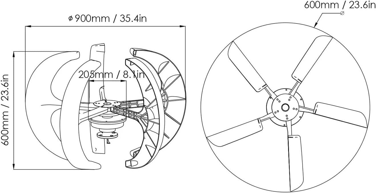 12V Wind Power Generator 1200W Wind Generator with Controller 5 Blades Minitype Lantern Wind Turbine Generator Kit Low Starting Speed for Home