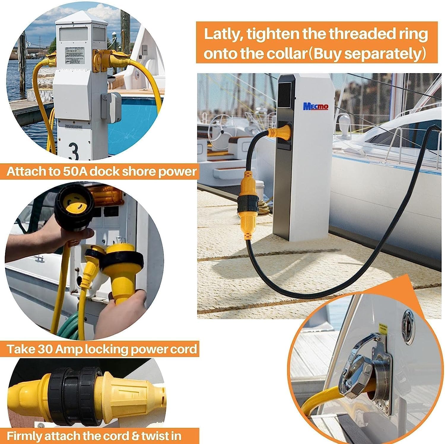 MECMO 50 Amp to 15 Amp 110V RV Marine Adapter Plug, NEMA 5-15P to NEMA SS2-50R Twist Lock Adopter & 50 Amp to 30 Amp Marine Shore Power Adapter Cord, 50A SS2-50P to L5-30R RV Generator Twist Lock