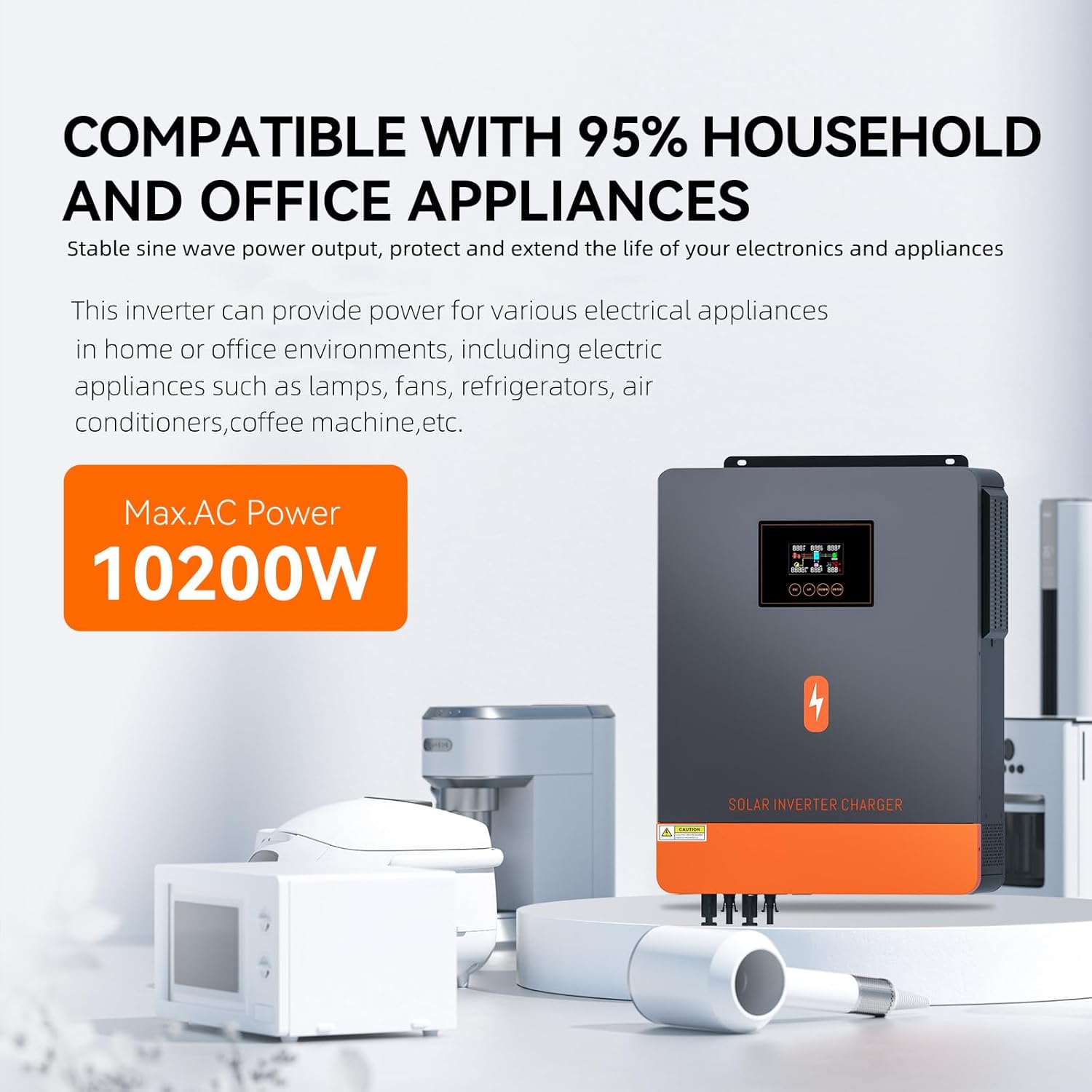 PowMr 10200W Solar Inverter 48V DC to 220V/230V AC Pure Sine Wave Power Inverter Built-in 160A MPPT Controller 10000W Hybrid Inverter for Home RV Off-Grid System, for 48V Lead Acid and Lithium Battery