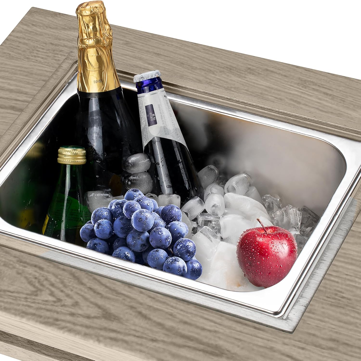 Kaimei 3-in-1 Aluminum Patio Coffee Table with Ice Bucket and Fire Pit - Beige for 6-8 People