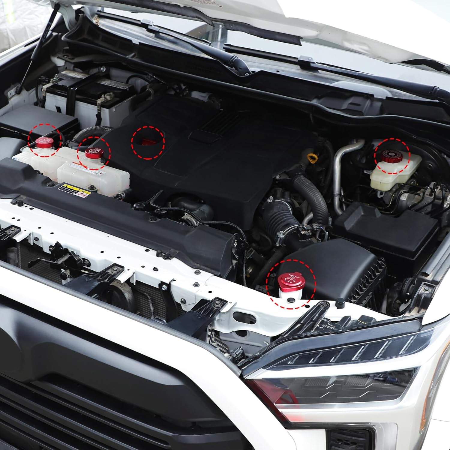 Car Engine Oil Filler Caps Set Compatible with Toyota Tundra 2022+ & Tacoma 2024+ Engine Oil Cap Brake Fluid Cap Wiper Washer Cap Radiator Cap Cover Windshield Wiper Switch Cover Trim Kit Accessories