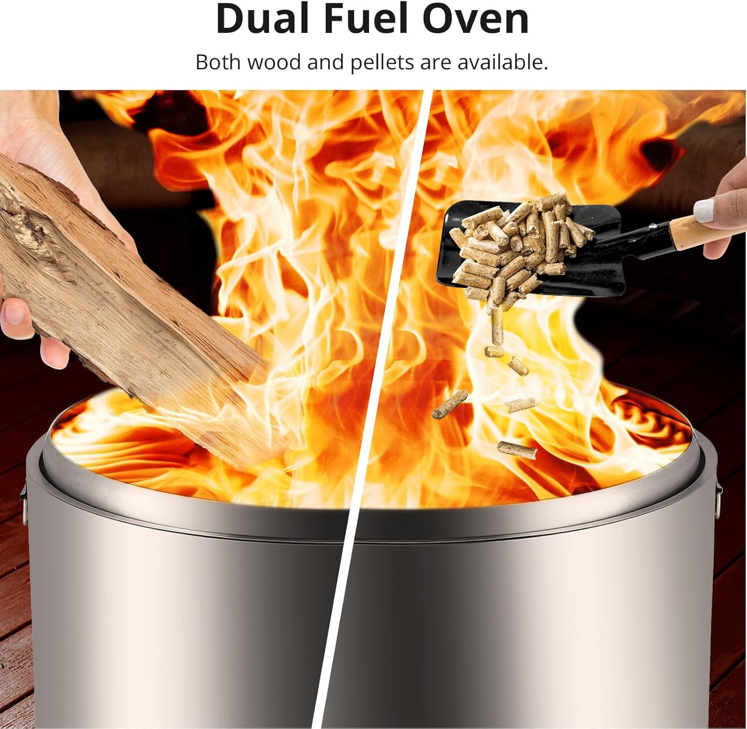 27 Inch Smokeless Fire Pit with Air Switch, Wood Burning Portable Stainless Steel Outdoor Firepit with Fixed Stand & Stove Hook, Ash Pan, for Outside Camping Backyard Patio Picnic, 360° Wide Warm