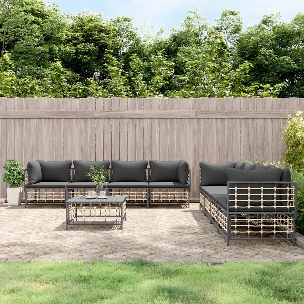 9 Piece Patio Lounge Set with Cushions, Poly Rattan,UltraComfortable Outdoor Lounge Set: WeatherResistant Rattan for Patio and Garden Patio Furniture & Accessories, Outdoor Seating