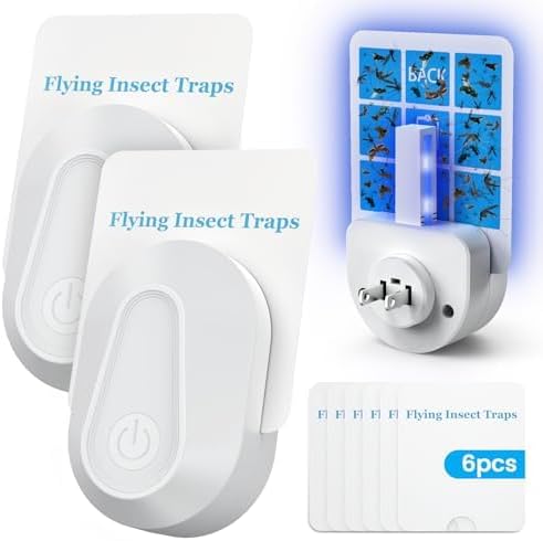 Indoor Fly Trap Plug-in Insect Traps 2 Devices with 6 Refills Fruit Fly Traps for Indoors Gnat Killer for House Flies, Flying Bugs, Moths, Mosquitoes